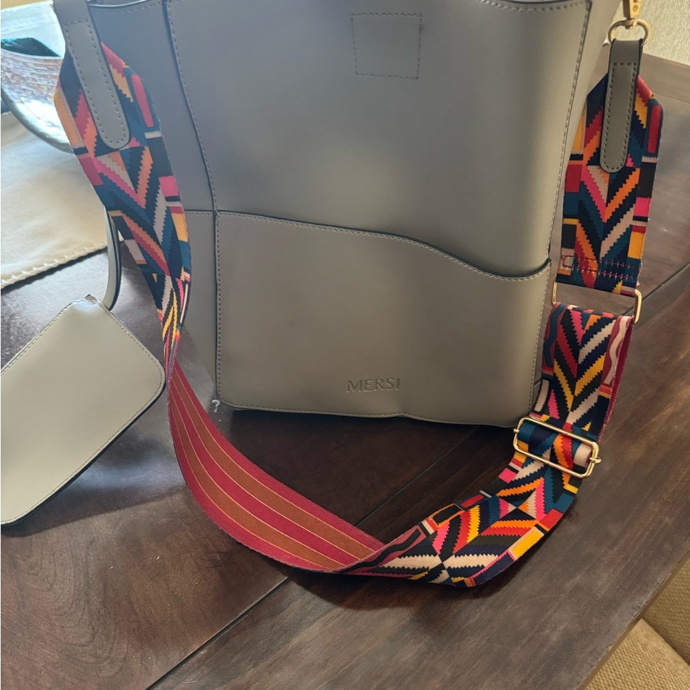 Red and Gray Hobo Bag with Vibrant Strap
